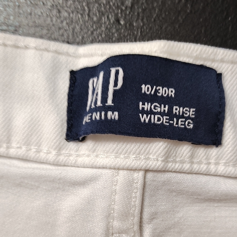 GAP WOMEN'S STUDDED WHITE HIGH RISE WIDE LEG DENIM - Picture 5 of 13